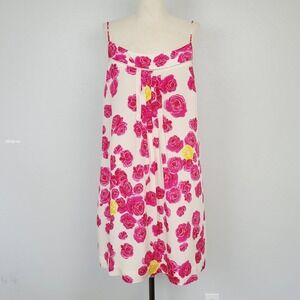 Moulinette Soeurs Pink Silk Shift‎ Dress Floral Pleated Neckline Knee Length 10